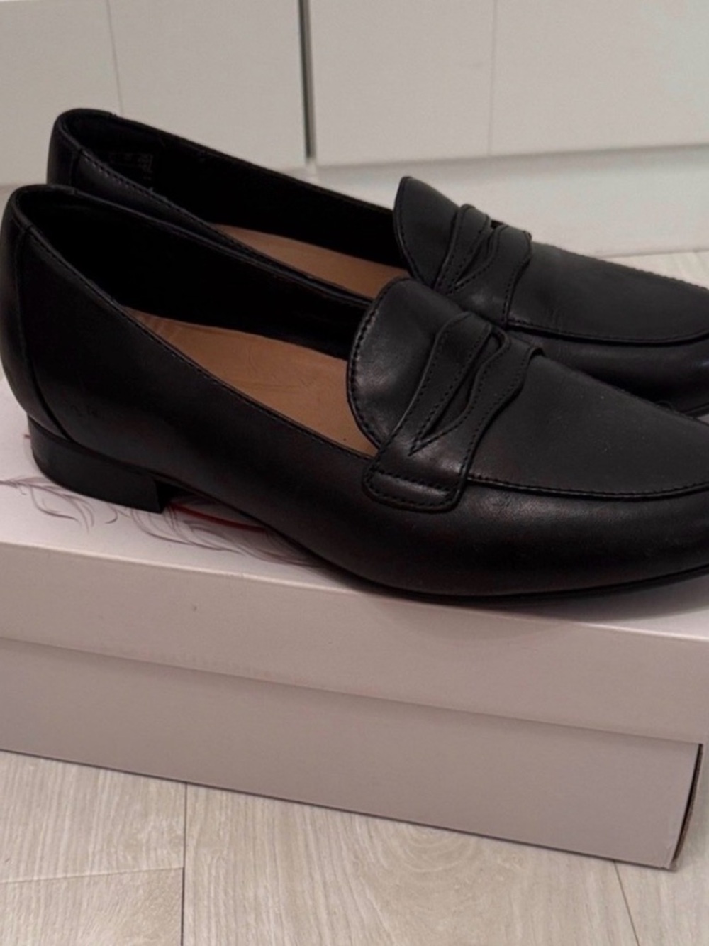 Clarks Black Leather Penny Loafers